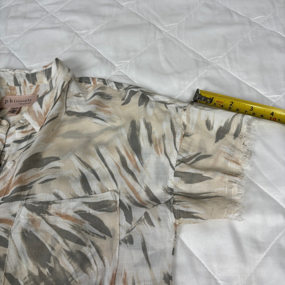 Philosophy XS‎ Abstract Palm Print Button Shirt Raw Hem Short Sleeve Rayon - Picture 11 of 13